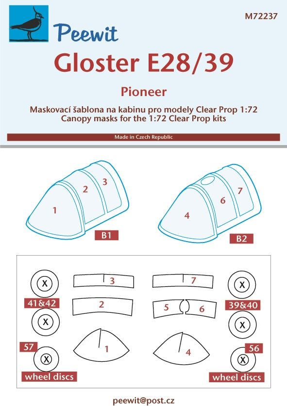 Peewit PEE72237 1:72 Gloster E28/39 Pioneer canopy frame paint mask