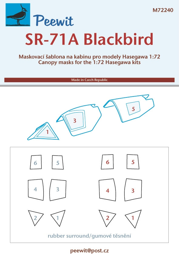 Peewit PEE72240 1:72 Lockheed SR-71 Blackbird canopy frame paint mask