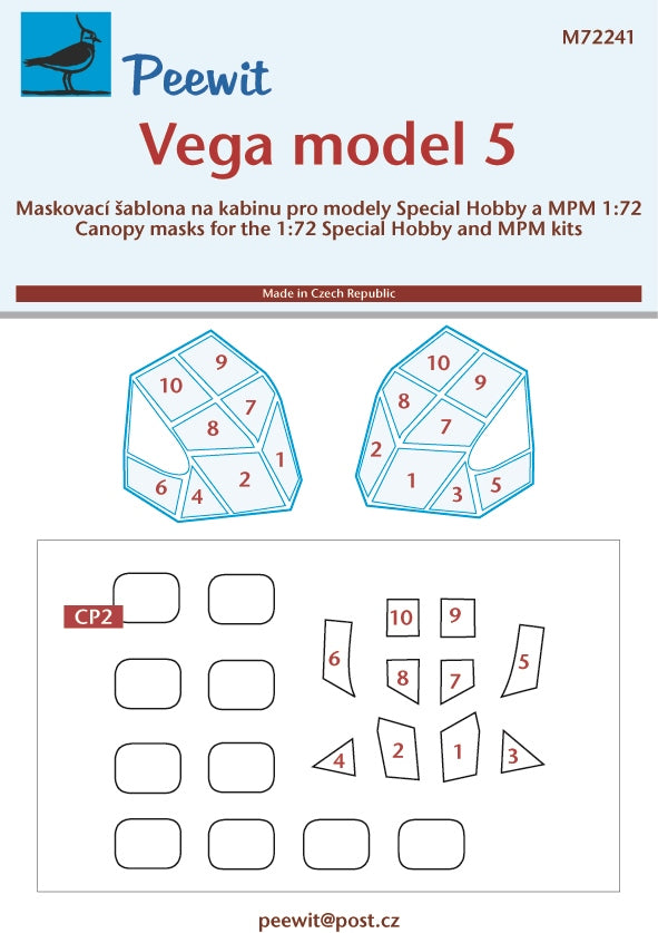 Peewit PEE72241 1:72 Lockheed Vega model 5 canopy frame paint mask