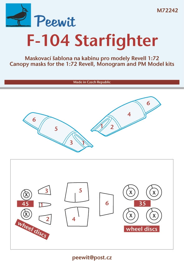 Peewit PEE72242 1:72 Lockheed F-104G Starfighter canopy frame paint mask