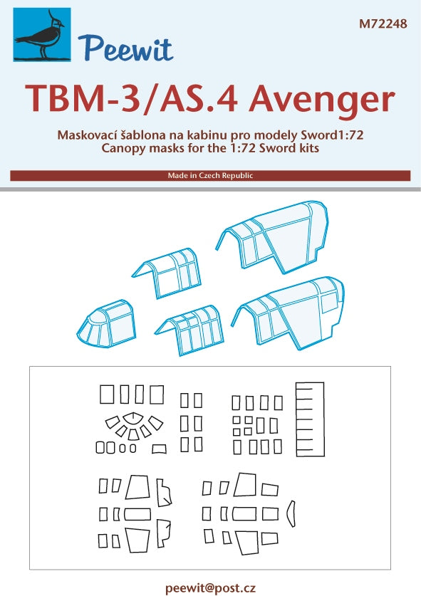 Peewit PEE72248 1:72 Grumman TBM-3S/AS.4 Avenger canopy frame paint mask