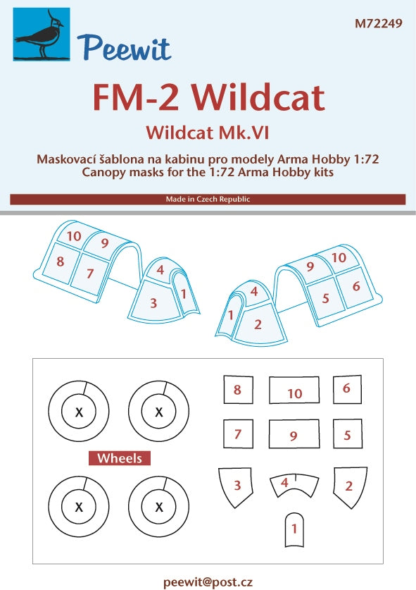 Peewit PEE72249 1:72 Grumman Wildcat canopy frame paint mask