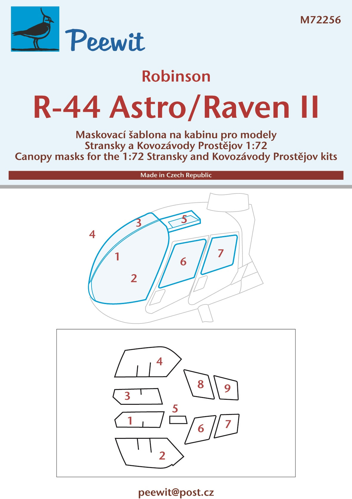 Peewit PEE72256 1:72 Robinson R-44 Astro/Raven II canopy frame paint mask
