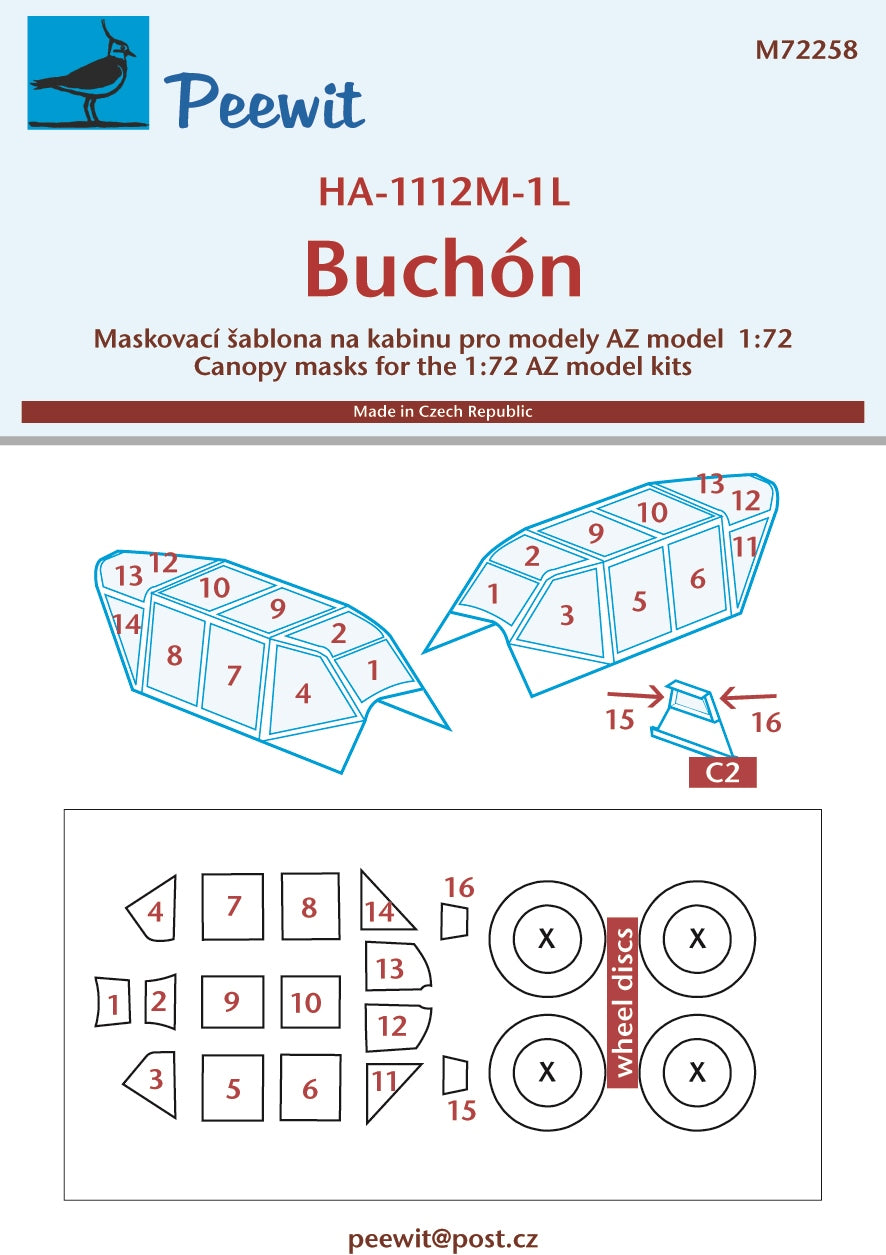 Peewit PEE72258 1:72 Hispano HA-1112M-1L Buchon canopy frame paint mask