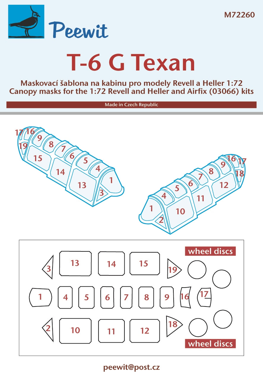 Peewit PEE72260 1:72 North-American T-6G Texan canopy frame paint mask