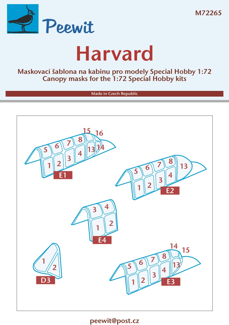Peewit PEE72265 1:72 North-American Harvard Mk.II/III/IV canopy frame paint mask