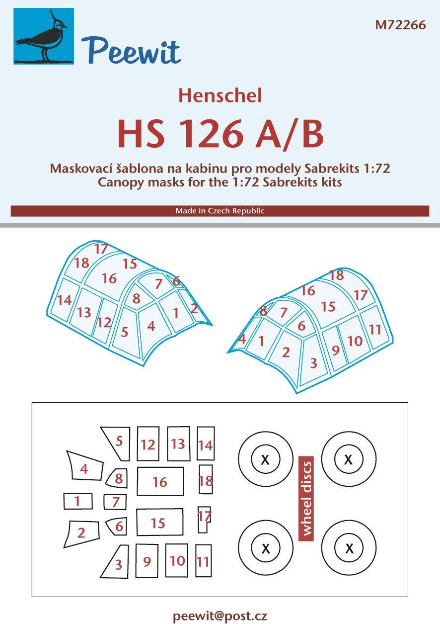 Peewit PEE72266 1:72 Henschel Hs-126A/Hs-126B canopy frame paint mask