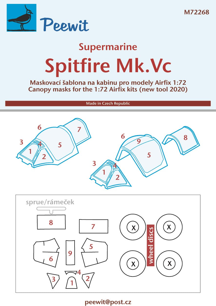 Peewit PEE72268 1:72 Supermarine Spitfire Mk.Vc canopy frame paint mask