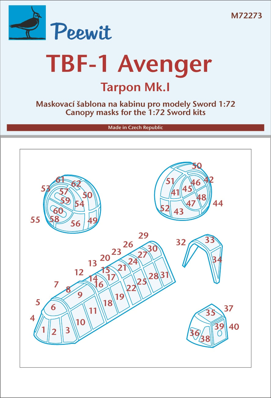 Peewit PEE72273 1:72 Grumman TBF-1 Avenger / Tarpon Mk.I canopy frame paint mask