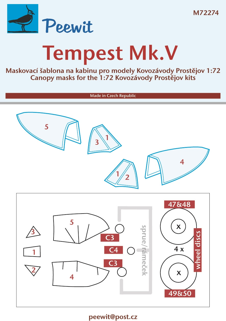Peewit PEE72274 1:72 Hawker Tempest Mk.V canopy frame paint mask