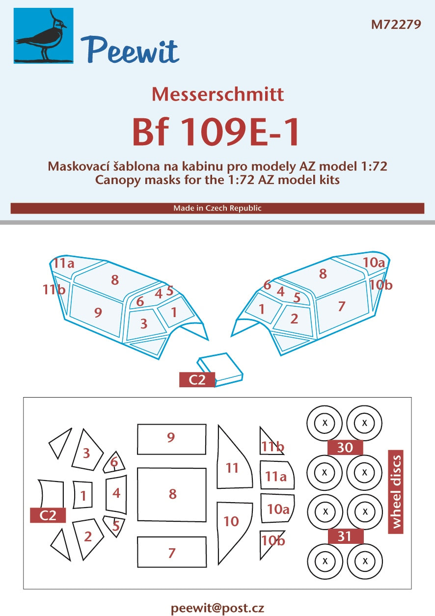 Peewit PEE72279 1:72 Messerschmitt Bf-109E-1 canopy frame paint mask