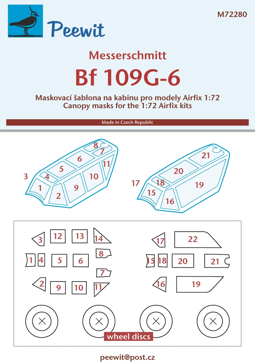 Peewit PEE72280 1:72 Messerschmitt Bf-109G-6 canopy frame paint mask