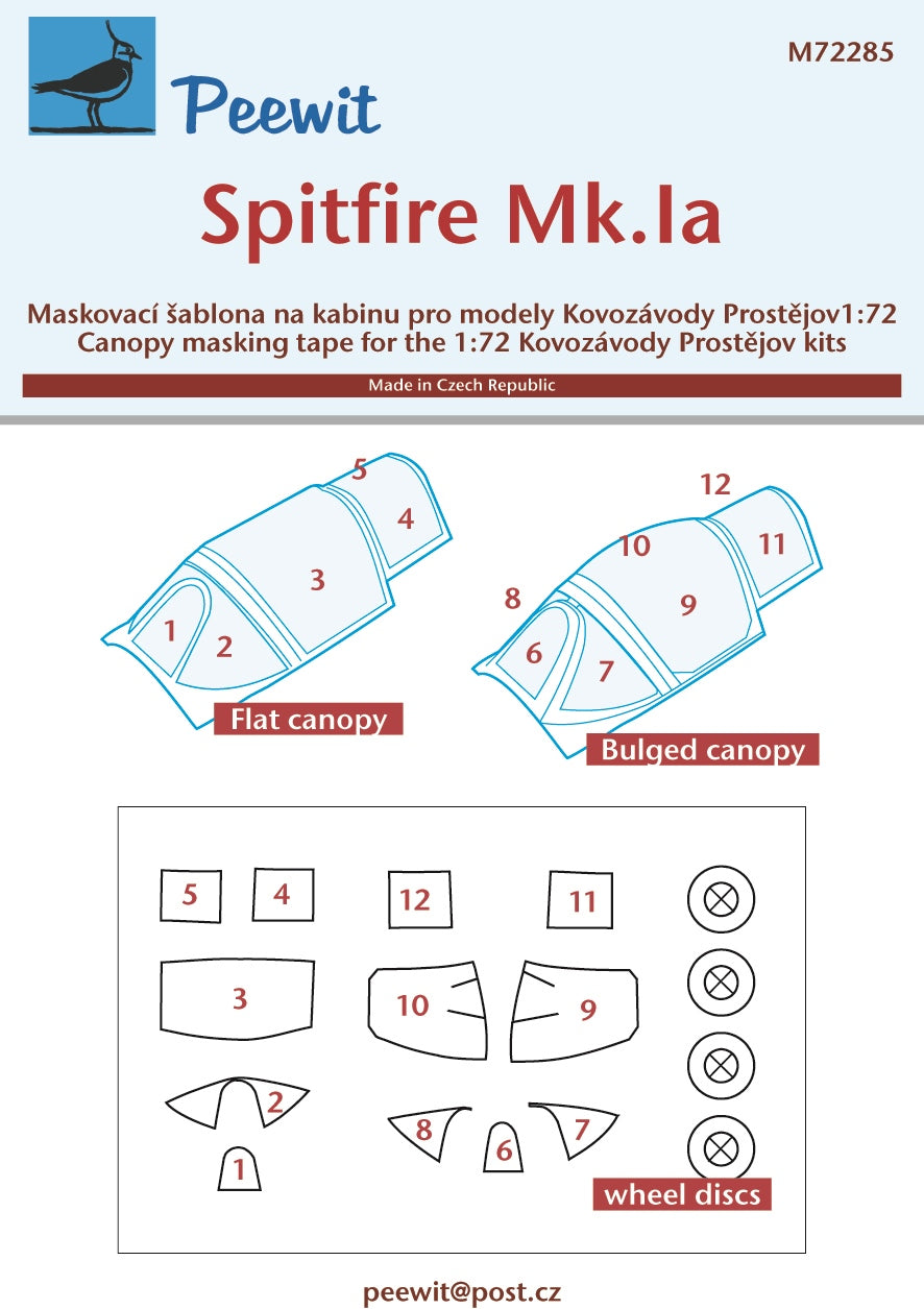 Peewit PEE72285 1:72 Supermarine Spitfire Mk.Ia canopy frame paint mask
