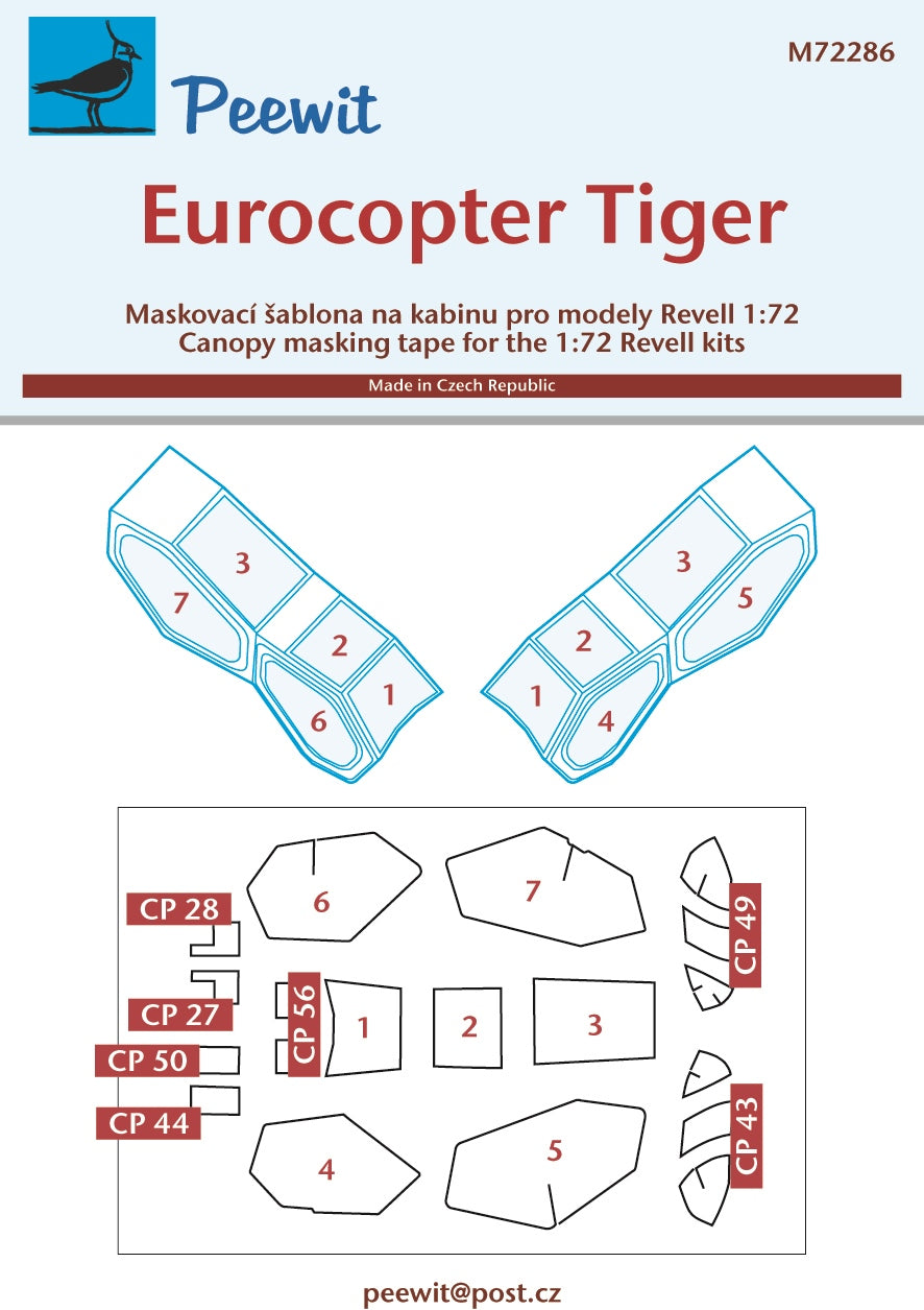 Peewit PEE72286 1:72 Eurocopter Tiger canopy frame paint mask
