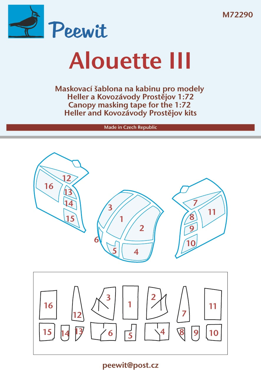 Peewit PEE72290 1:72 Sud SA-316 Alouette III Canopy Paint Mask