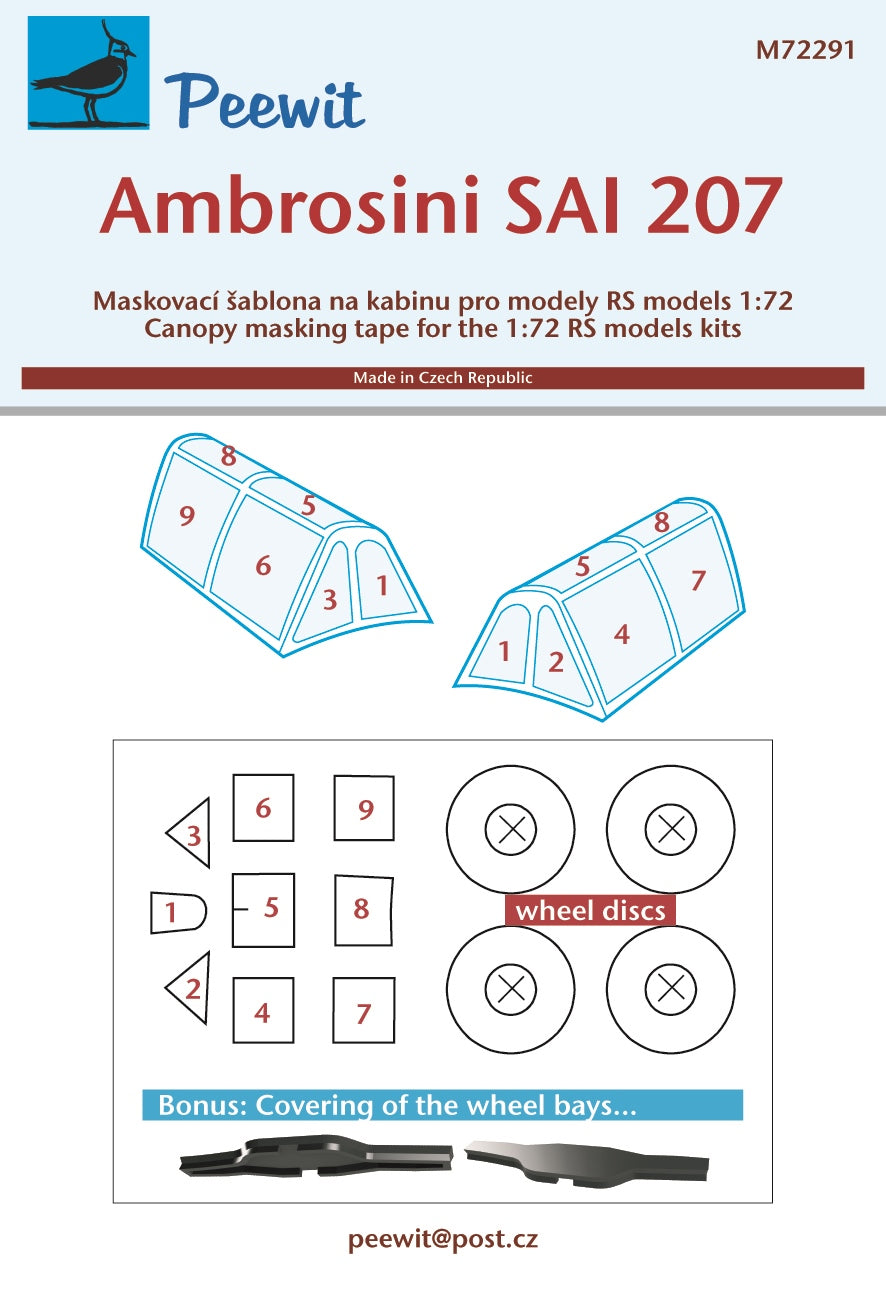 Peewit PEE72291 1:72 Ambrosini SAI.207 canopy frame paint mask