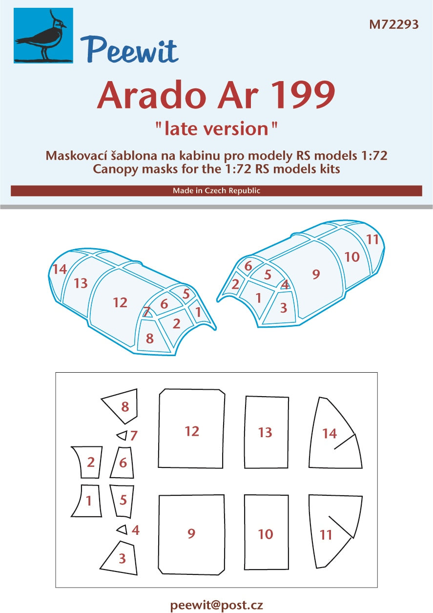 Peewit PEE72293 1:72 Arado Ar-199 'late version' canopy frame paint mask