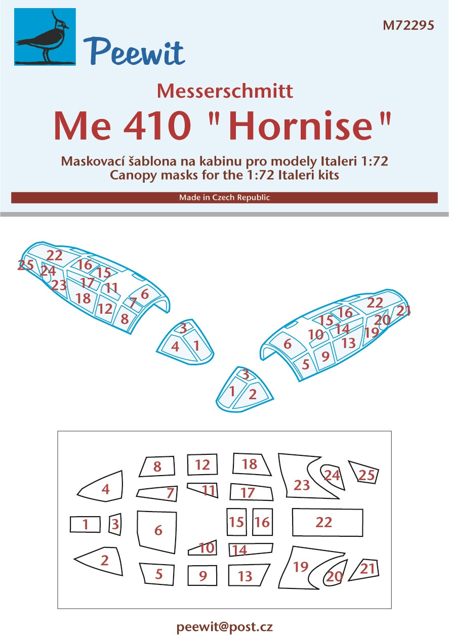 Peewit PEE72295 1:72 Messerschmitt Me-410 Hornisse canopy frame paint mask