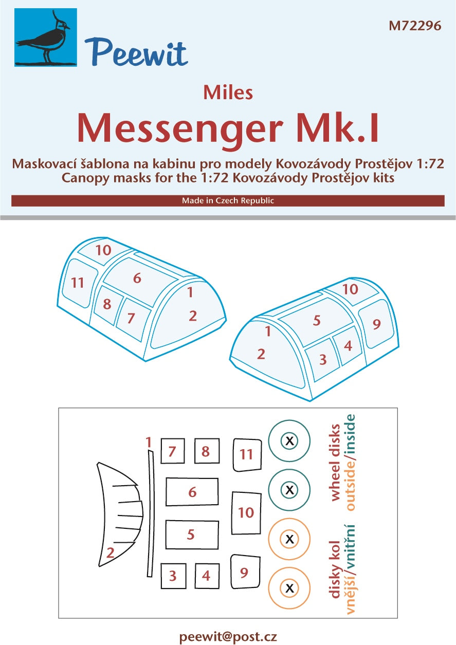 Peewit PEE72296 1:72 Miles Messenger Mk.I canopy frame paint mask