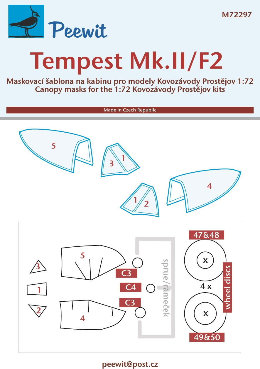 Peewit PEE72297 1:72 Hawker Tempest Mk.II/F.2 canopy frame paint mask