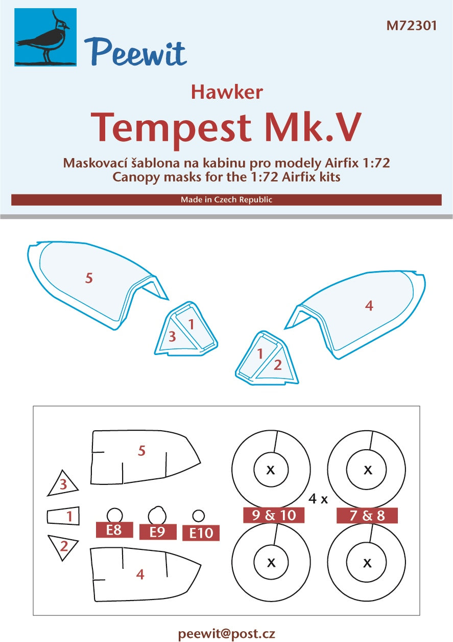 Peewit PEE72301 1:72 Hawker Tempest Mk.V canopy frame paint mask