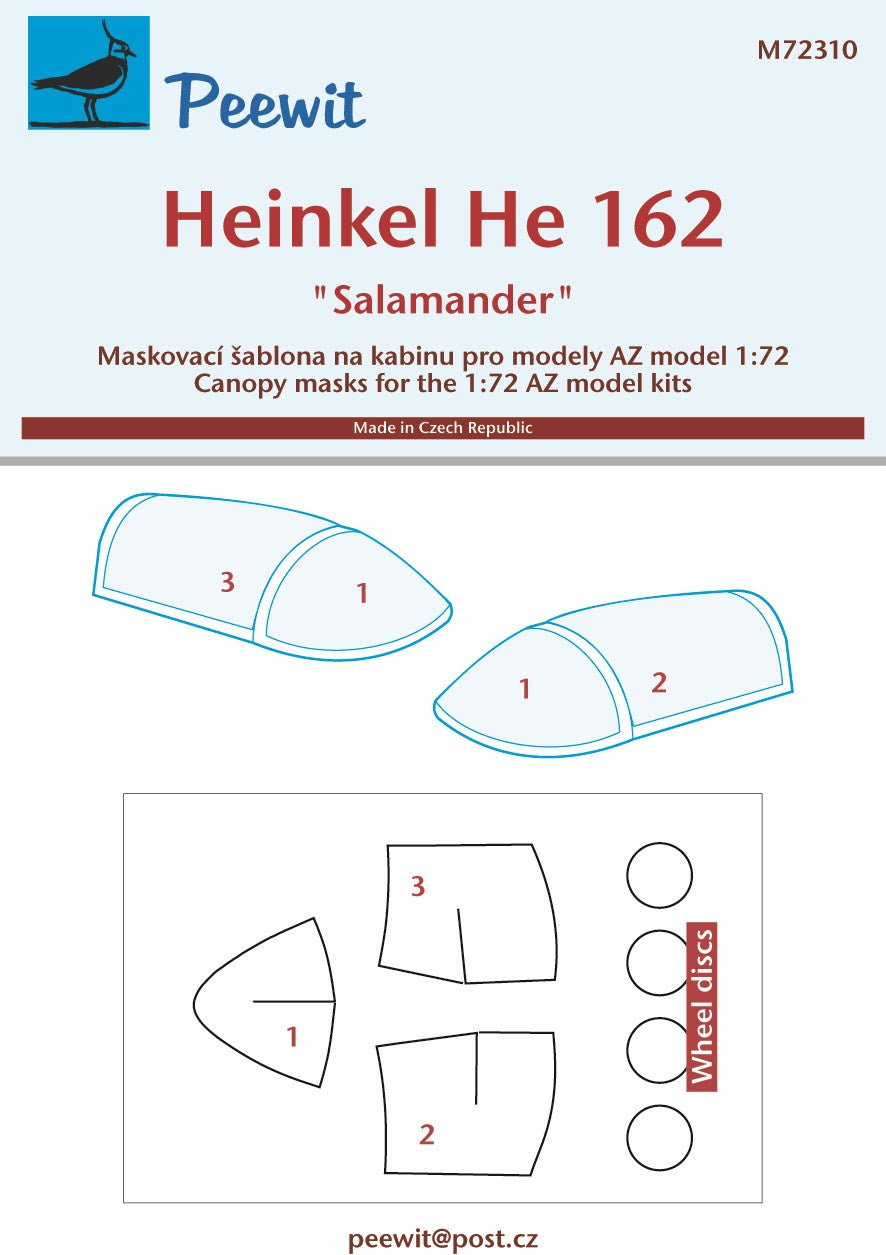 Peewit PEE72310 1:72 Heinkel He-162A canopy frame paint mask