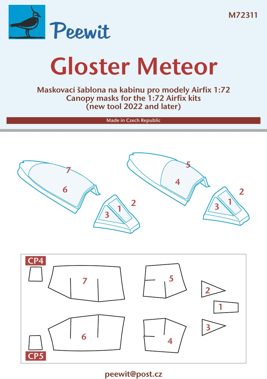 Peewit PEE72311 1:72 Gloster Meteor F.8 canopy frame paint mask