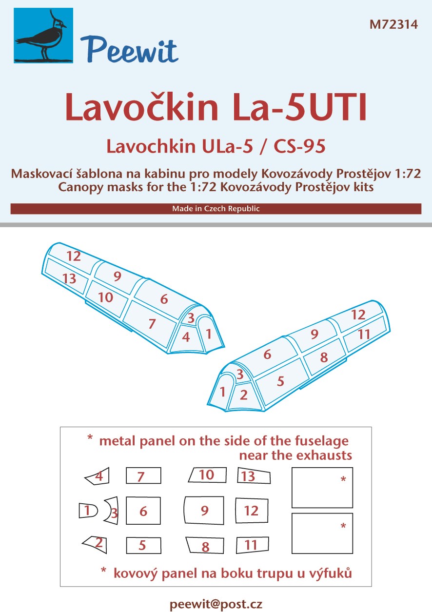 Peewit PEE72314 1:72 Lavochkin ULa-5/CS-95 canopy frame paint mask