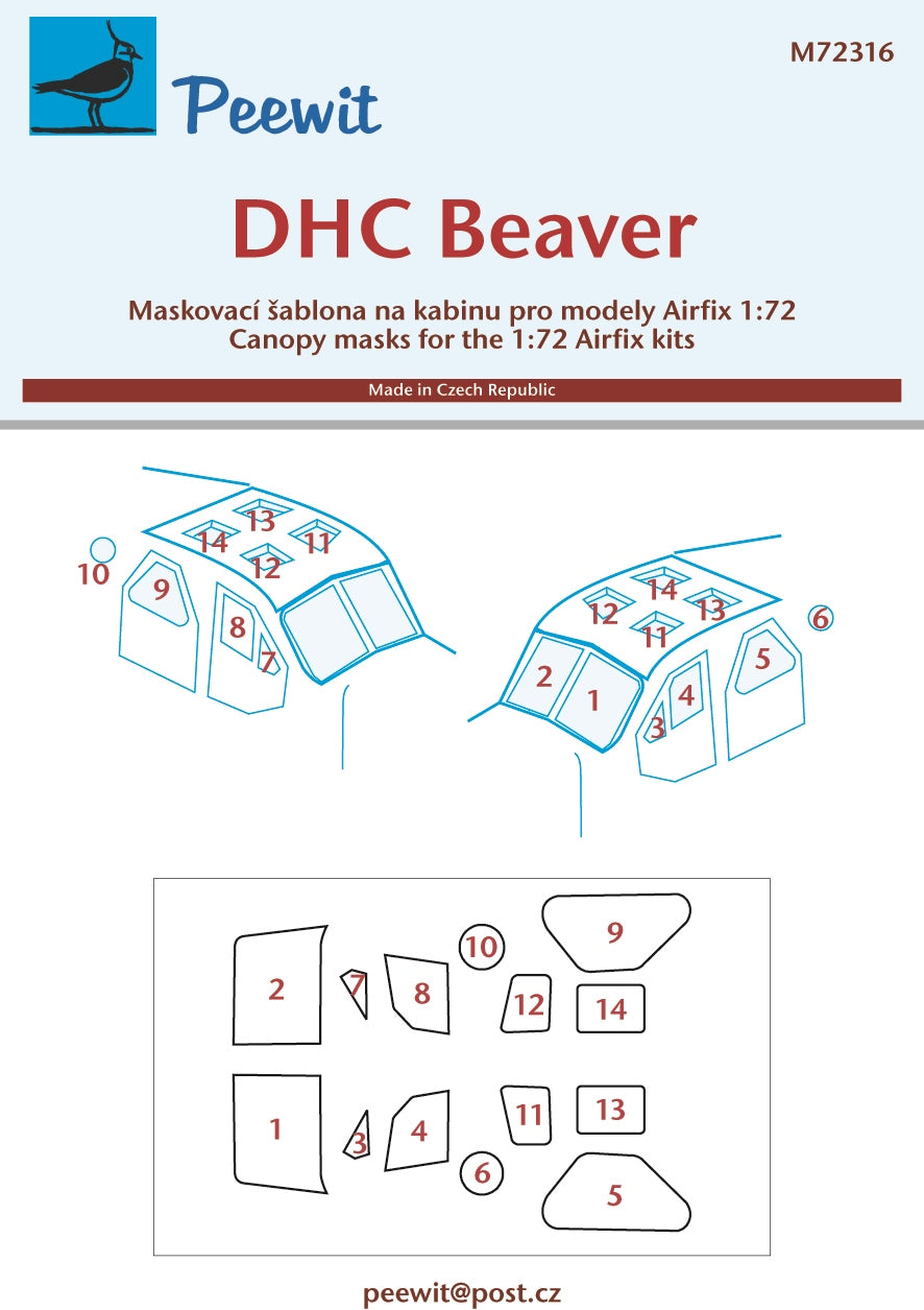 Peewit PEE72316 1:72 de Havilland Beaver canopy frame paint mask