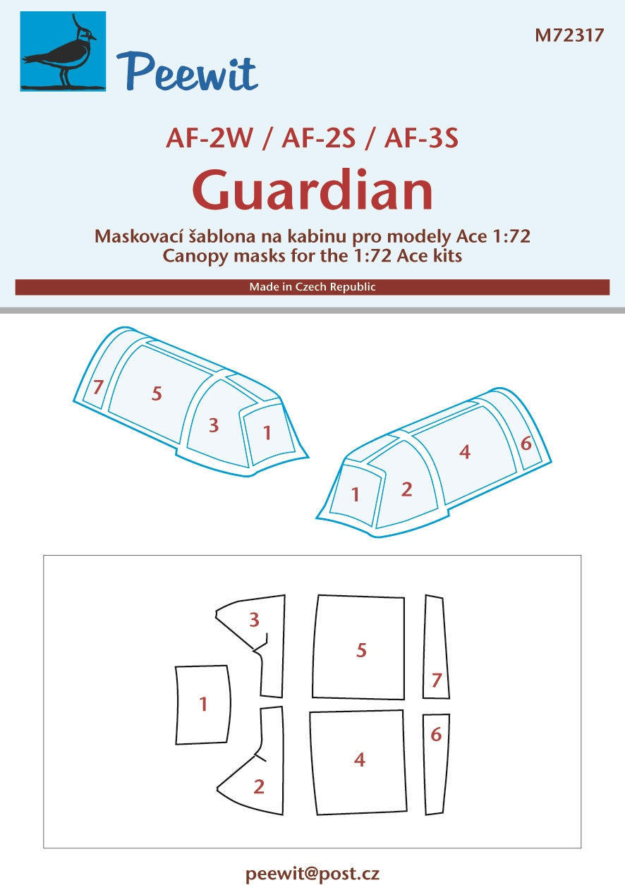 Peewit PEE72317 1:72 Grumman AF-2W Guardian canopy frame paint mask