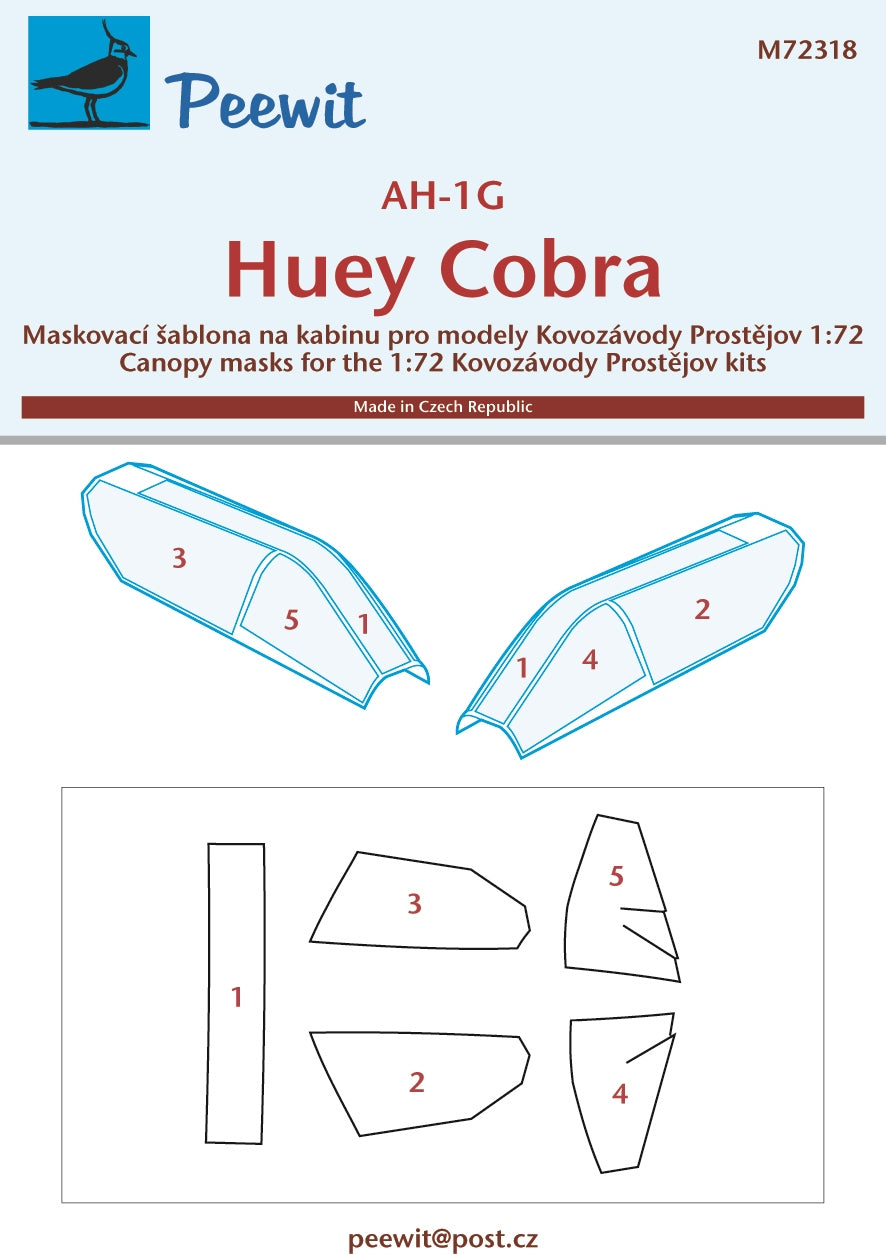 Peewit PEE72318 1:72 Bell AH-1G Huey Cobra canopy frame paint mask