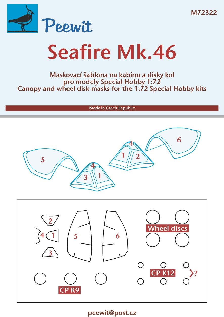 Peewit PEE72322 1:72 Supermarine Seafire Mk.46 canopy frame paint mask