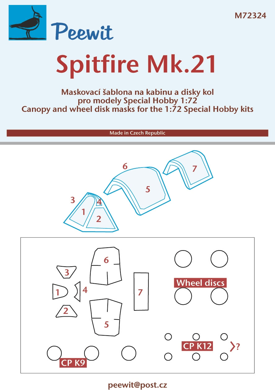 Peewit PEE72324 1:72 Supermarine Spitfire Mk.21 canopy frame paint mask