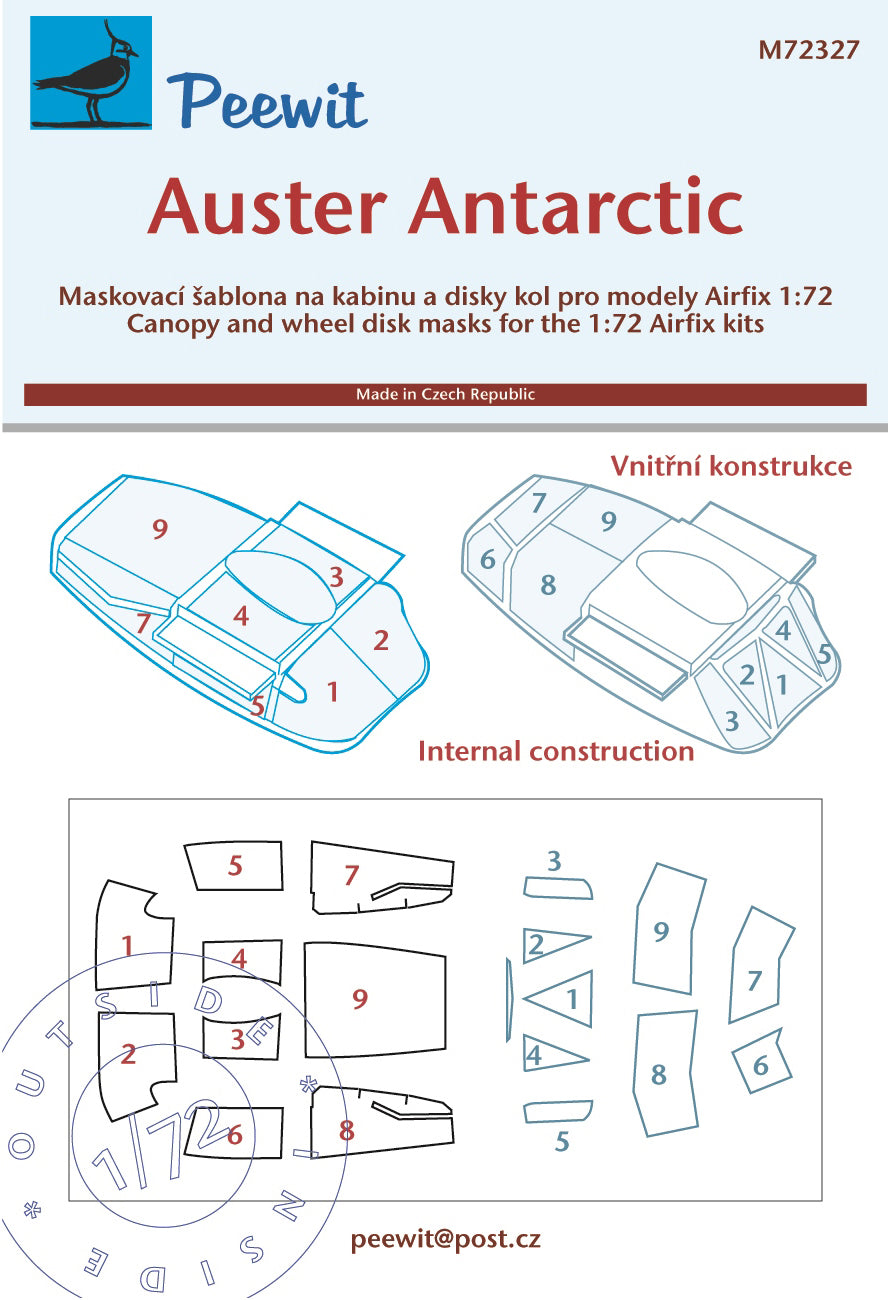Peewit PEE72327 1:72 Auster Antarctic canopy frame paint mask