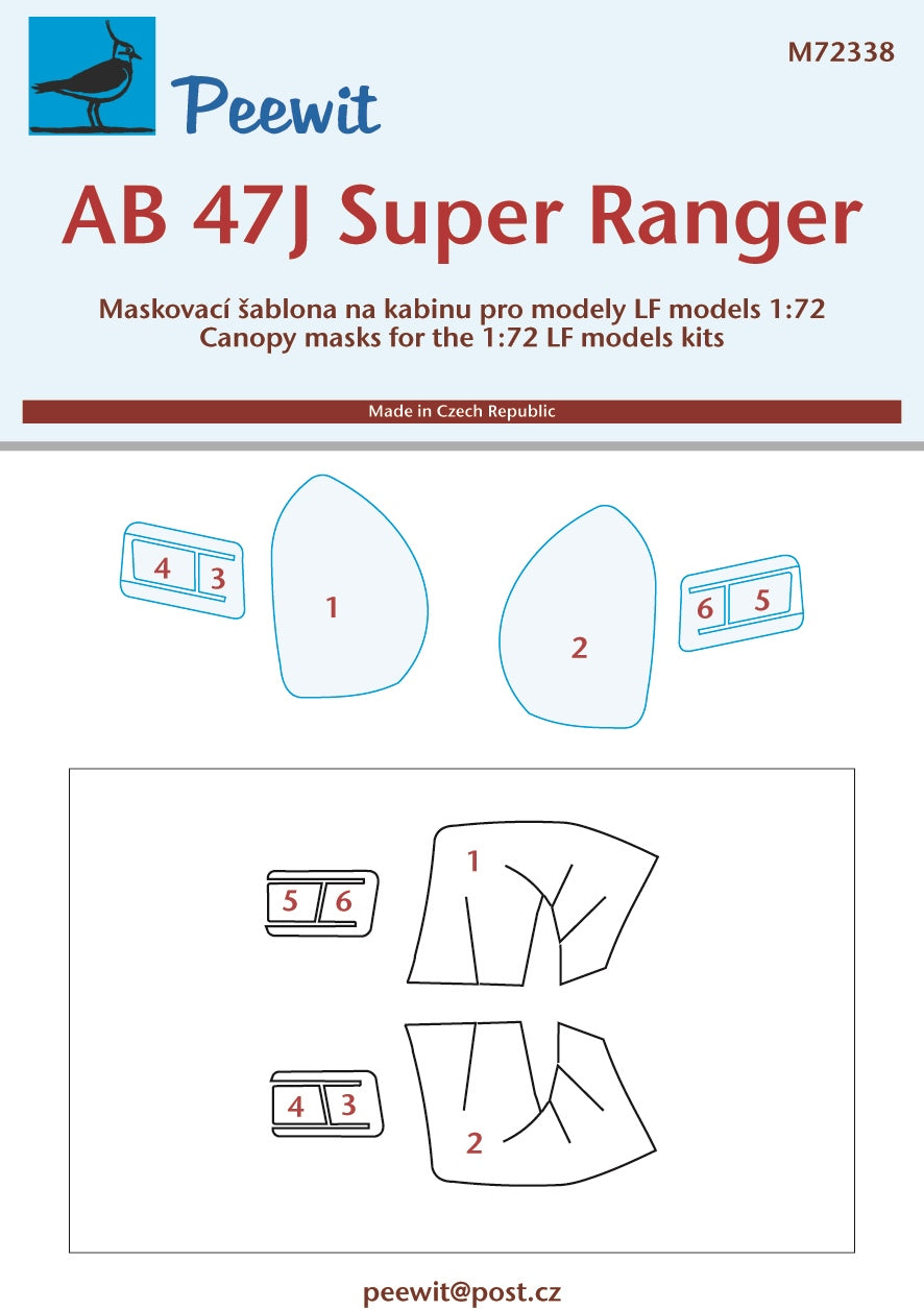 Peewit PEE72338 1:72 Agusta-Bell 47J Super Ranger canopy frame paint mask