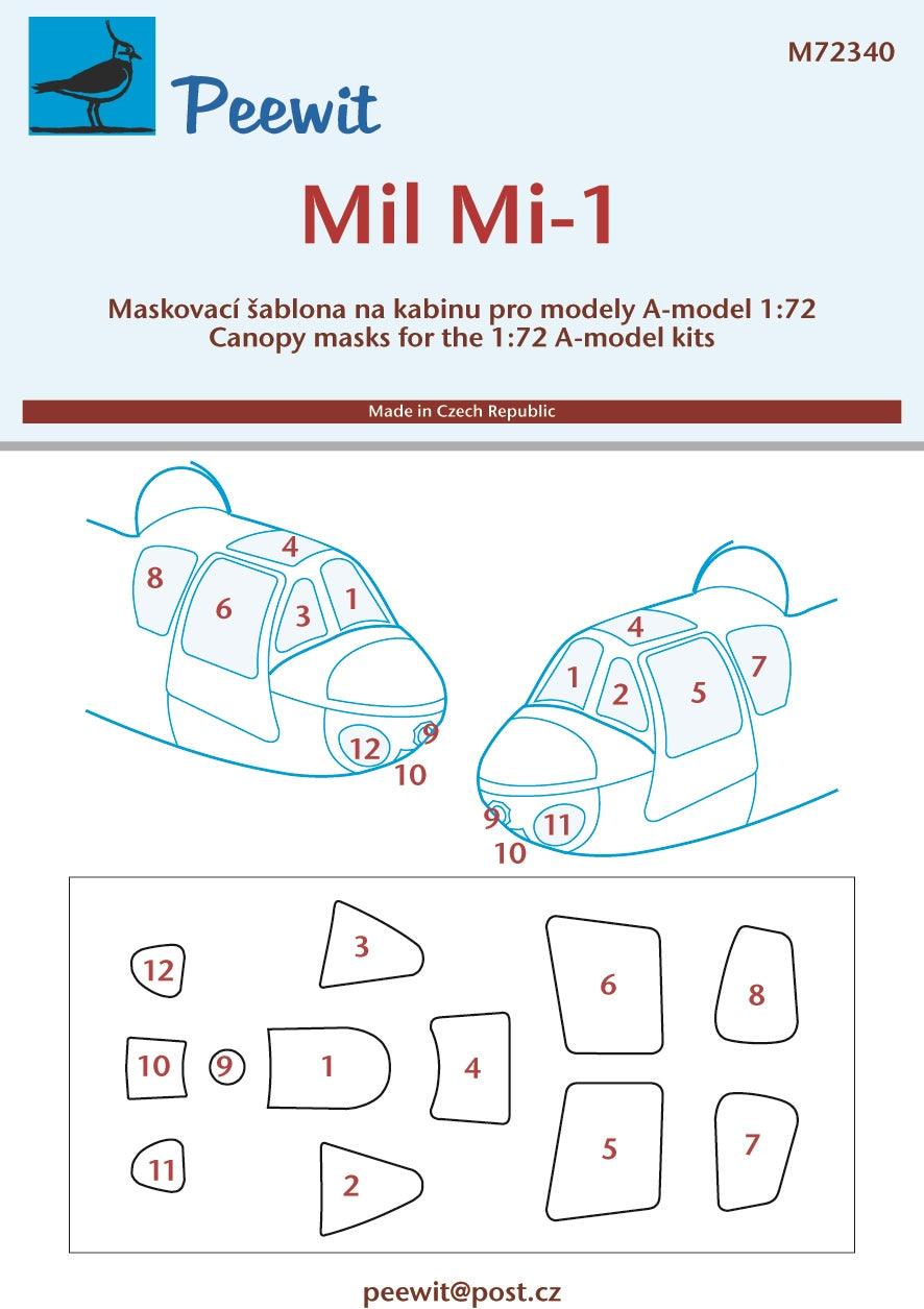 Peewit PEE72340 1:72 Mil Mi-1M 'balonet' canopy frame paint mask