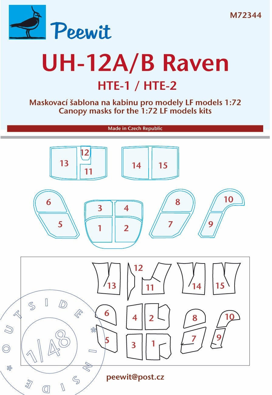 Peewit PEE72344 1:72 Hiller UH-12A/B Raven, HTE-1, HTE-2 canopy frame paint mask