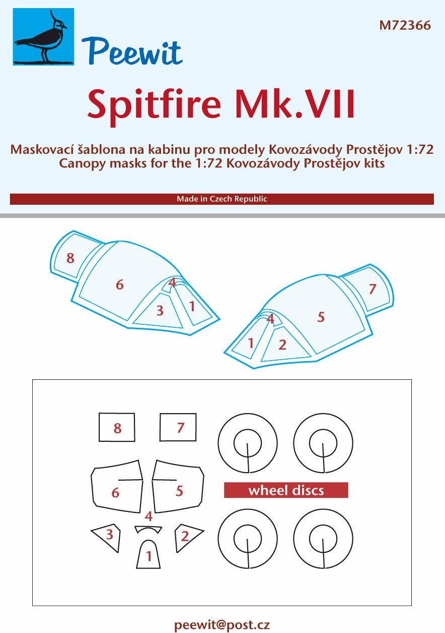 Peewit PEE72366 1:72 Supermarine Spitfire HF.VII wheels & canopy masks