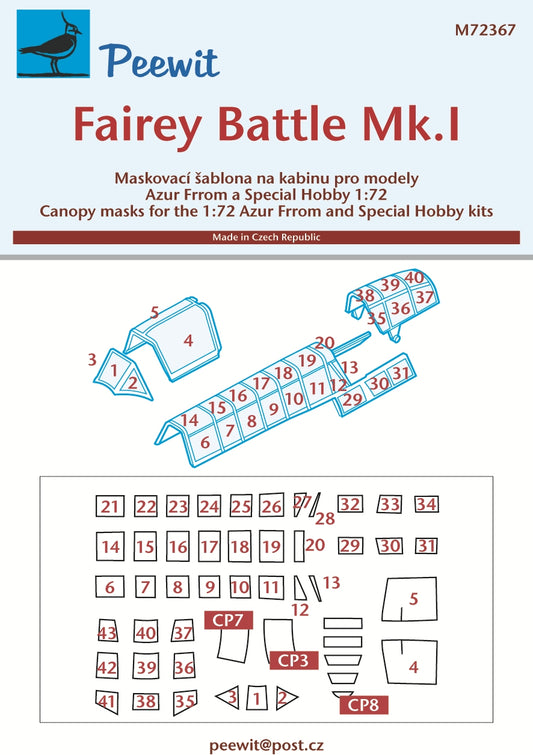 Peewit PEE72367 1:72 Fairey Battle Mk.I canopy frame paint masks