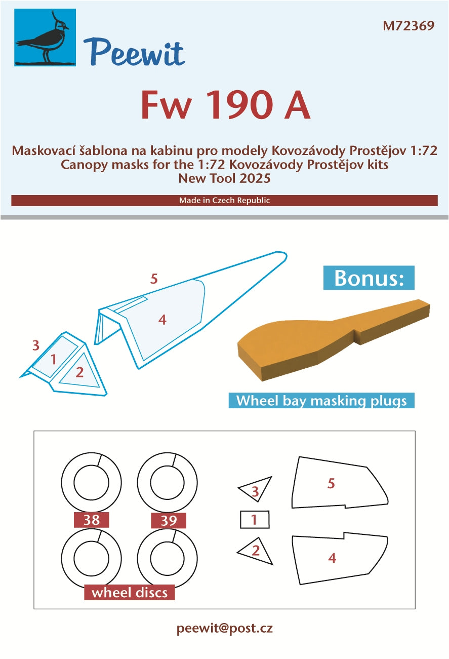 Peewit PEE72369 1:72 Focke-Wulf Fw-190 Canopy & Wheel Bay Masks