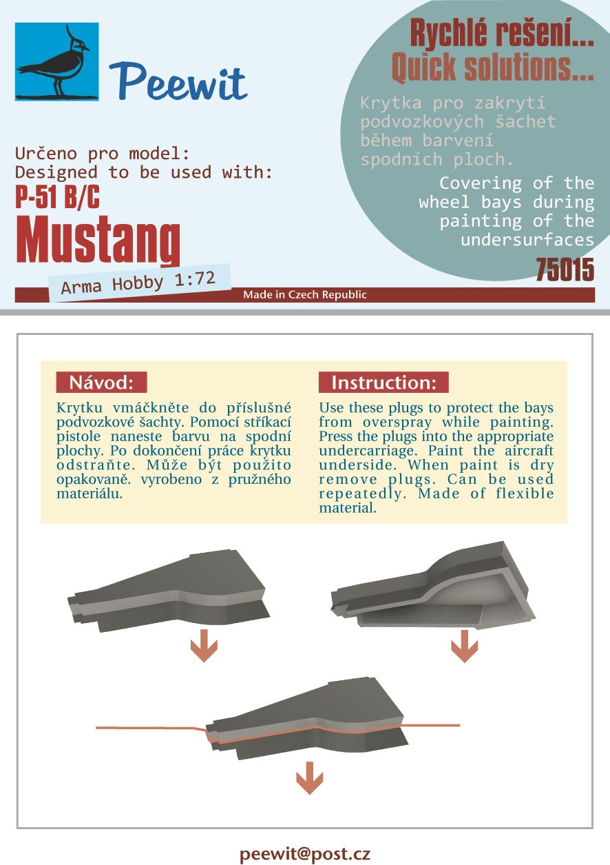 Peewit PEE75015 1:72 North-American P-51B/C Mustang Wheel Bay Plugs