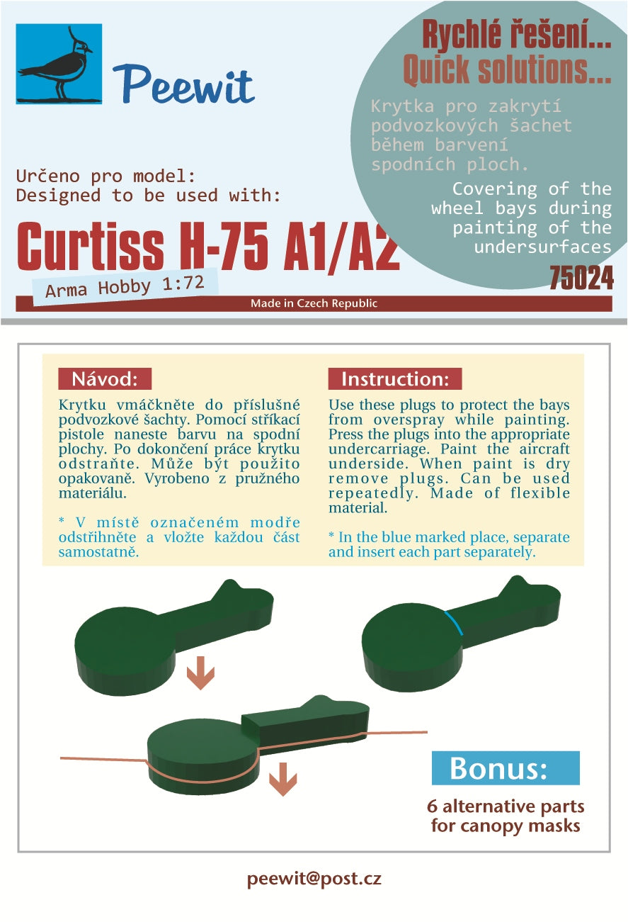 Peewit PEE75024 1:72 Curtiss H-75 A1/A2 wheel bay plugs