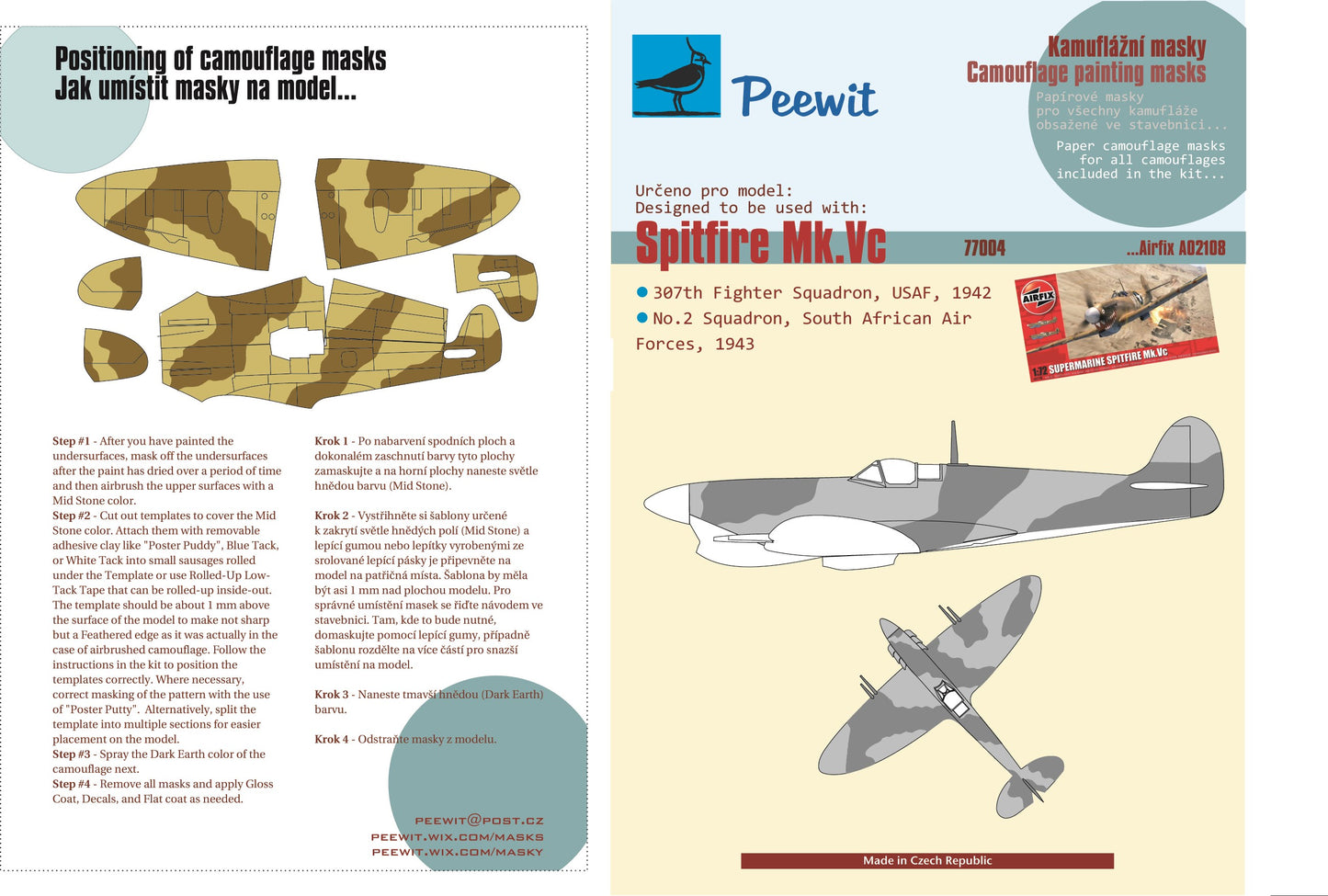 Peewit PEE77004 1:72 Supermarine Spitfire Mk.Vc Camouflage pattern paint masks
