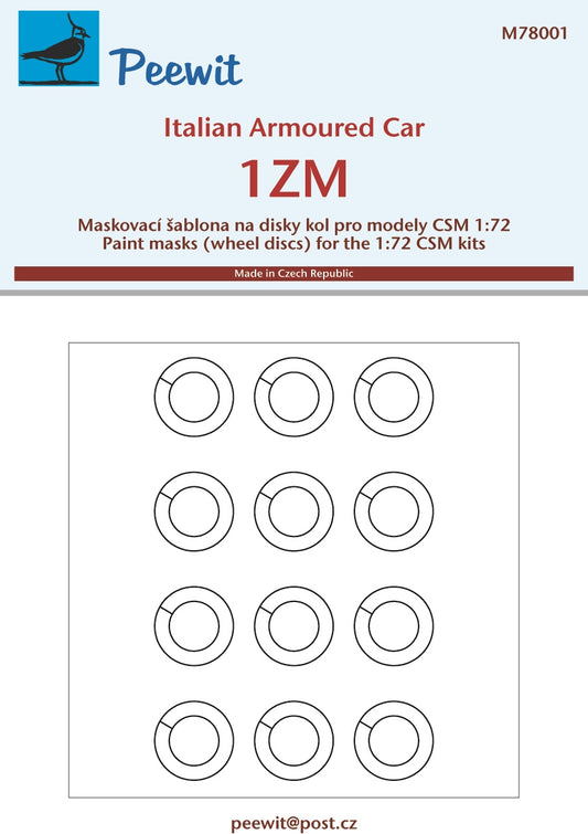 Peewit PEE78001 1:72 1ZM Italian Armoured Car wheels paint masks