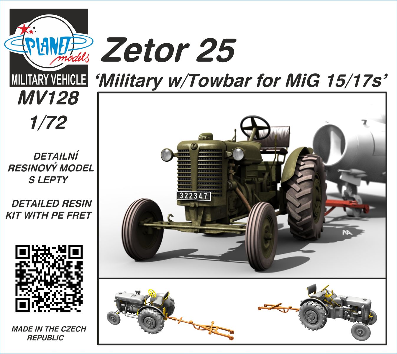 Planet Models PLAMV128 1:72 Zetor 25 Military Tractor w/Towbar