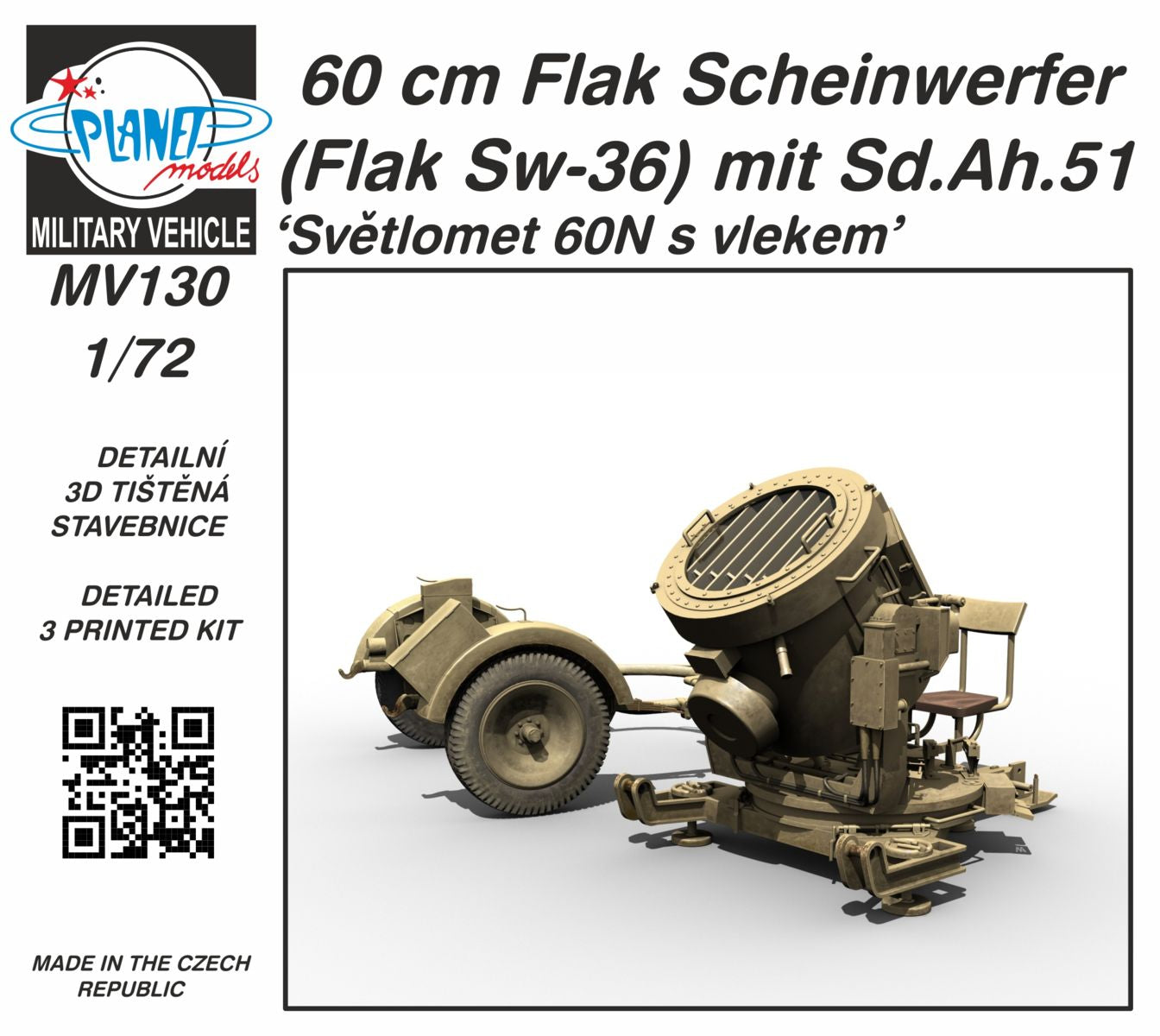 Planet Models PLAMV130 1:72 60 cm Flak Scheinwerfer