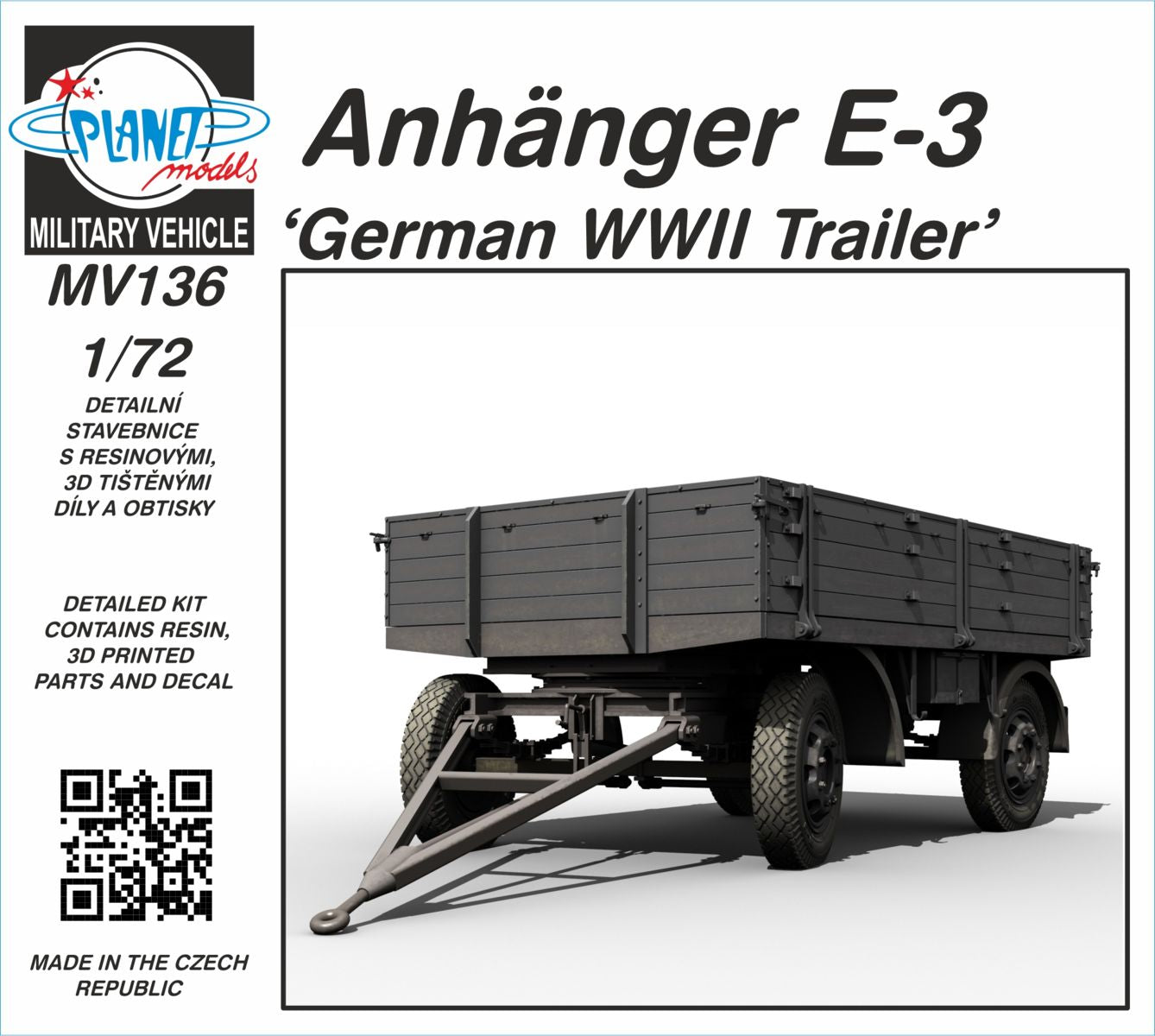 Planet Models PLAMV136 1:72 Anhanger E-3 German 3-ton Trailer