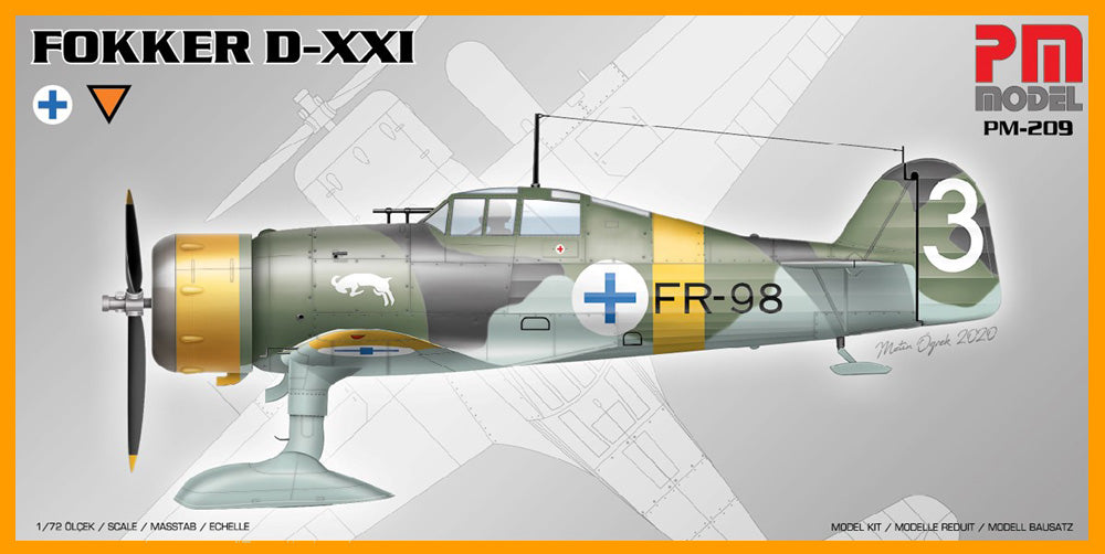 PM Model PM209 Fokker D.XXI with Skis 1:72 Model Kit