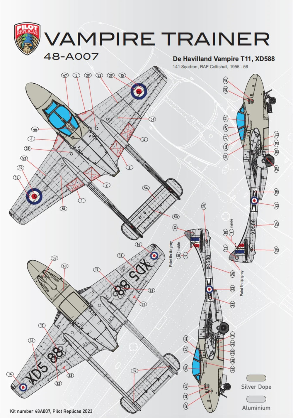 Pilot Replicas PR48A007 1:48 de Havilland Vampire T.11 in RAF Service