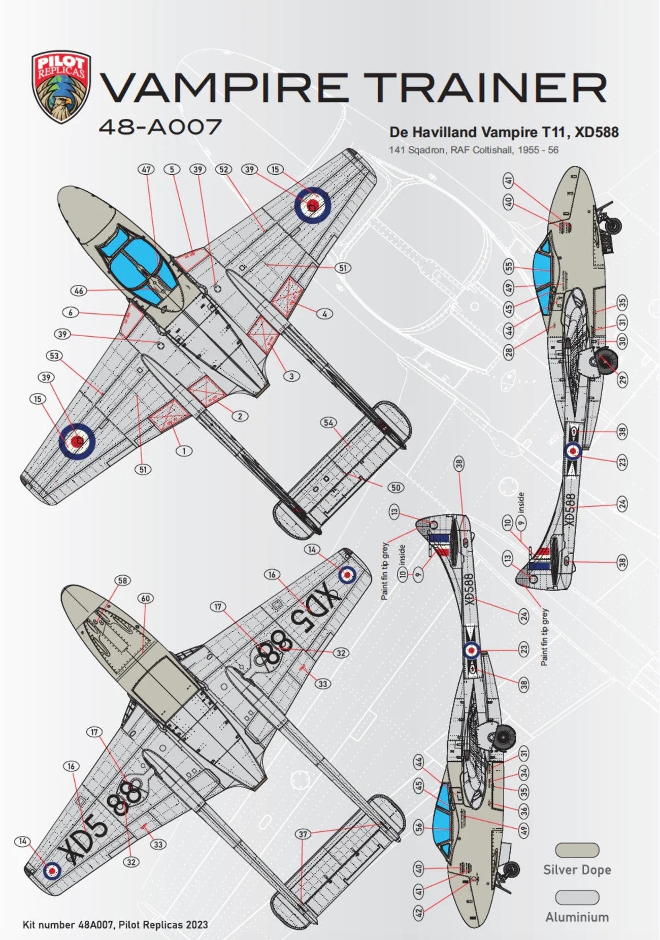 Pilot Replicas PR48A007 1:48 de Havilland Vampire T.11 in RAF Service